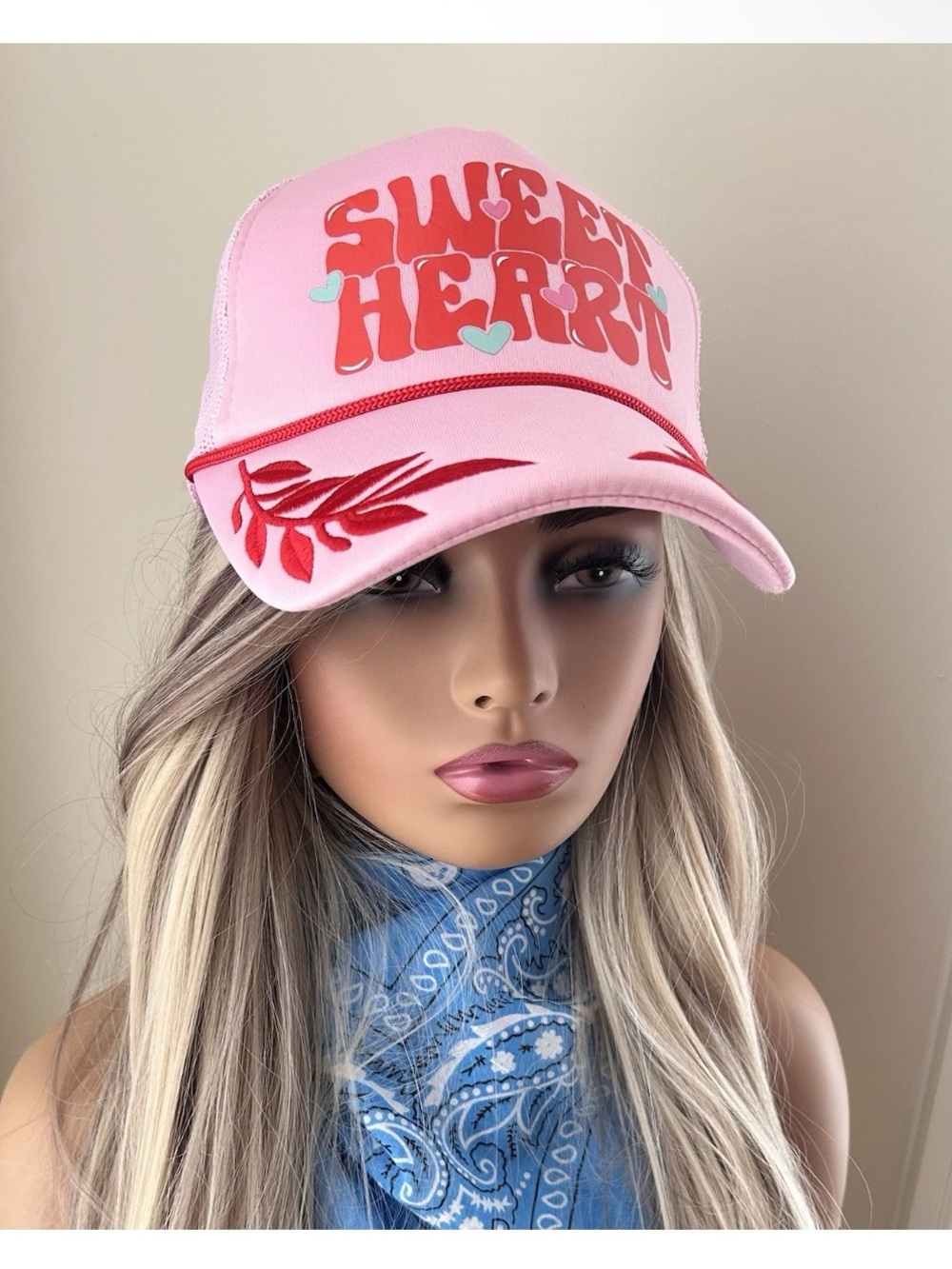 Vibes Hat Co. Sweetheart Pink Turquoise Red SnapBack Trucker Hat NWT